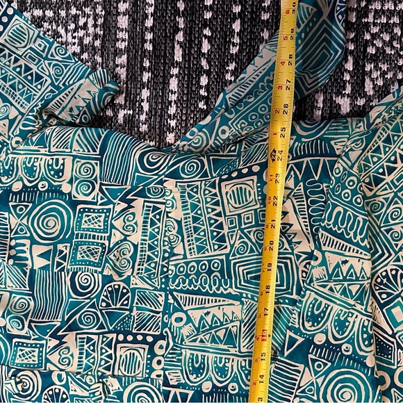 Silk Dress - Size 24 Slimming Faux Wrap by Spenser Jeremy Blue Geometric Midi - Picture 7 of 14